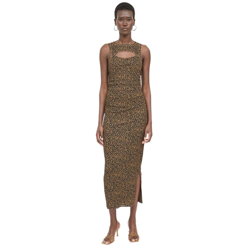 Nanushka Mesh Brown Ocelot Print Sleeveless Rilo Bodycon Midi Dress‎ S NWT